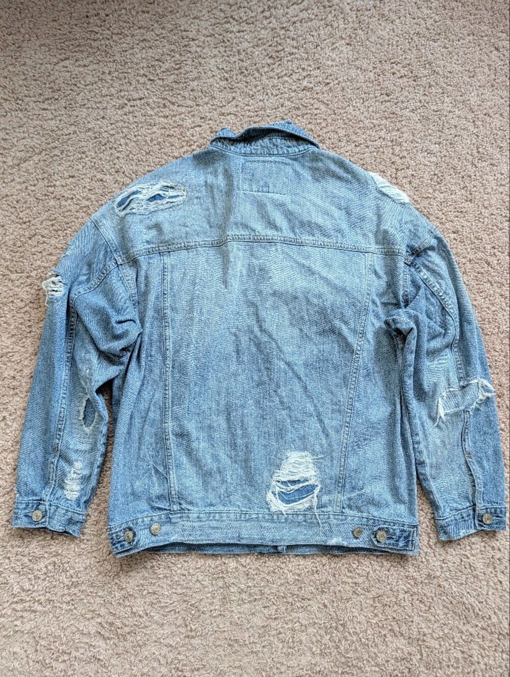 American Eagle Mens Light Wash Blue Destroyed Distress Denim Jacket Size Medium - Picture 3 of 11